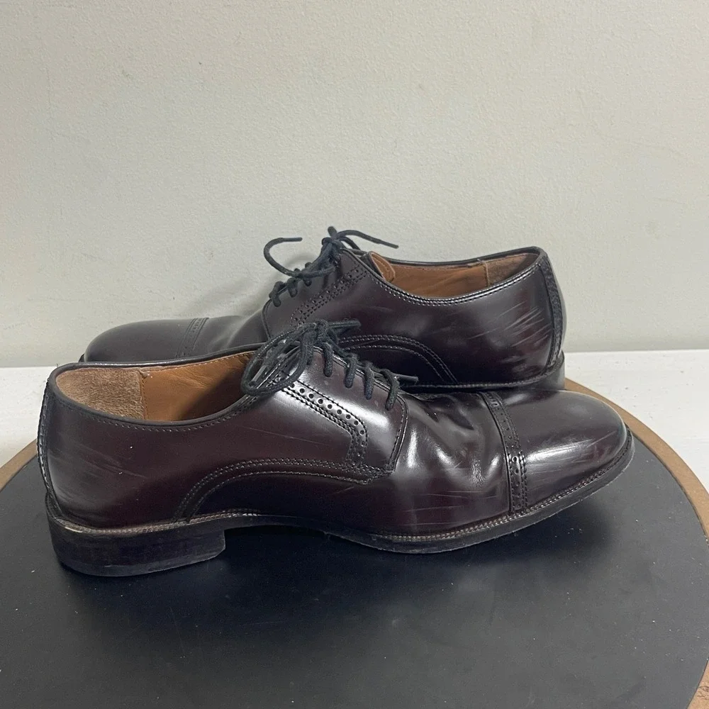 Johnston & Murphy Sheepskin Leather Oxford Dress Shoes‎ Men 8D Burgundy Cap Toe